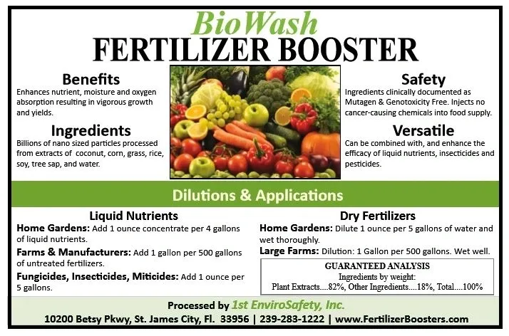 A flyer for fertilizer booster with different types of vegetables.